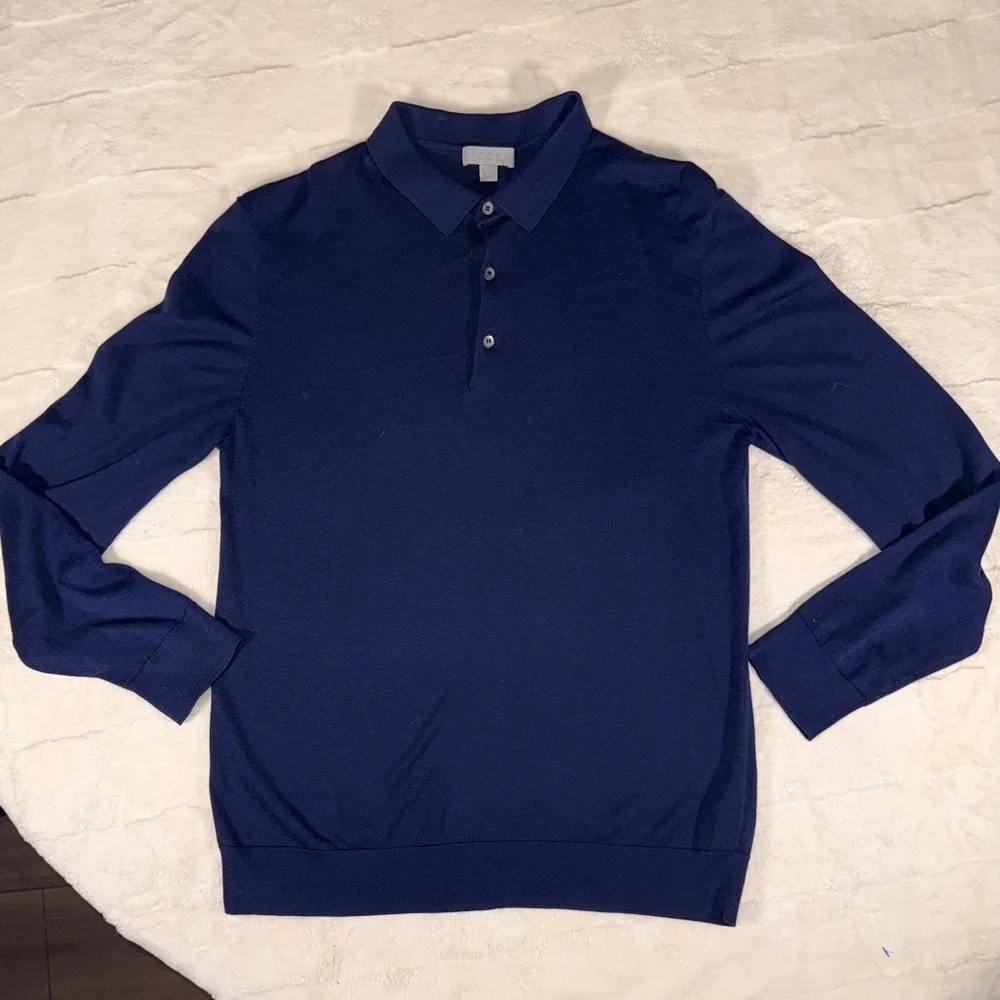 COS Men's Navy Blue Collared Sweater - Small Silk/Cotton Blend -